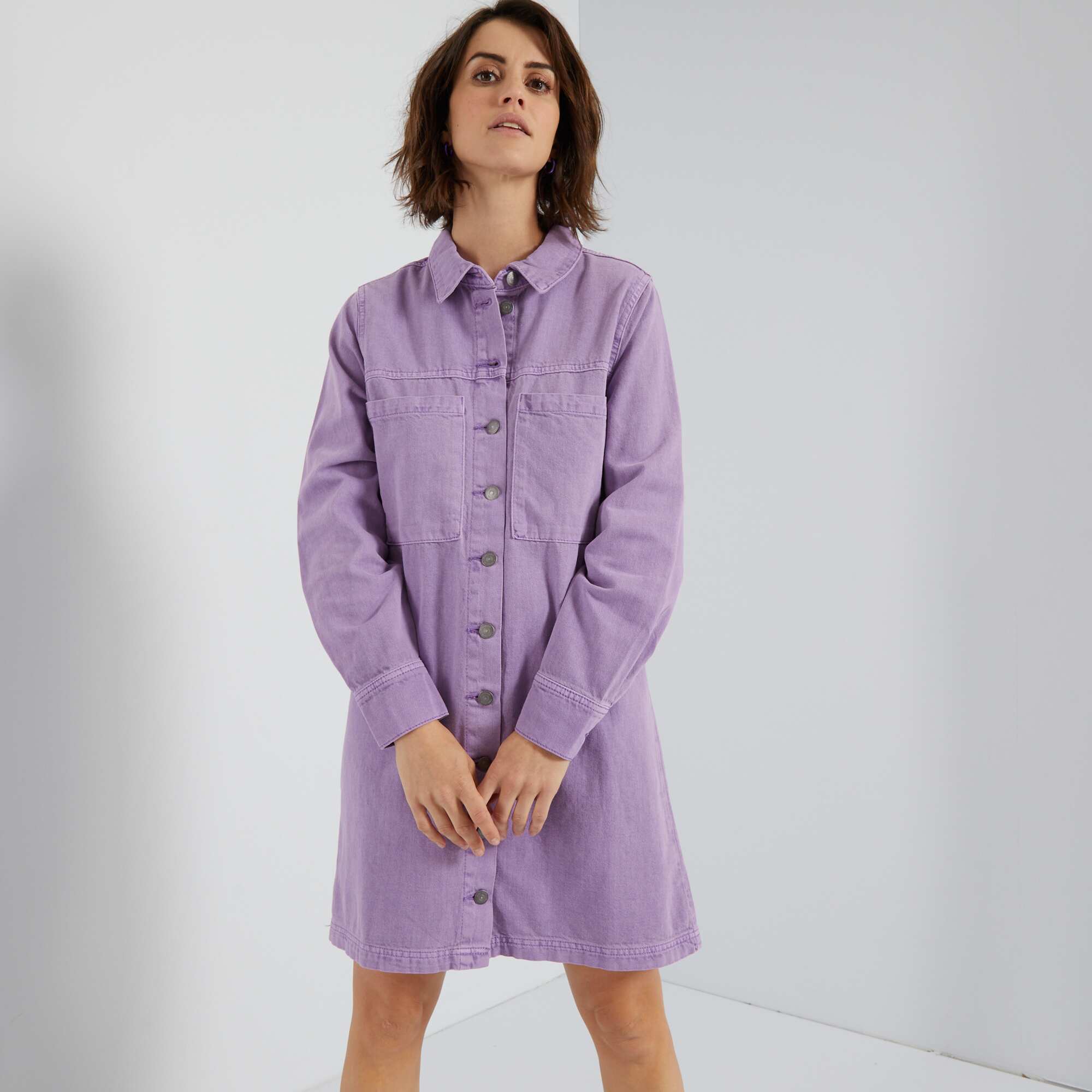 Olivia Rubin Nat Belted Denim Mini Dress | Lilac | 12 | MILANSTYLE.COM